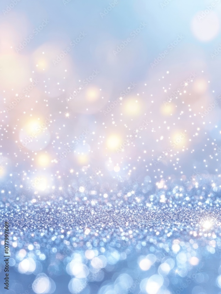 Poster elegant abstract background with bokeh lights and sparkling glitter in soft blue and pastel tones