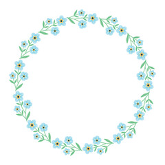 Forget me not flower round frame. round frame with flowers around the perimeter. Delicate blue flowers. Vector illustration.