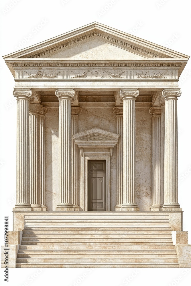 Poster an ancient temple with columns and a door.