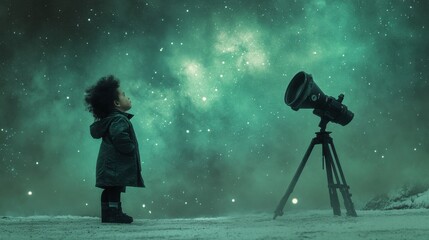 Fototapeta premium Child Stargazing Under a Cosmic Night Sky