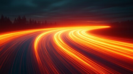 Illuminated highway light trails in forest at