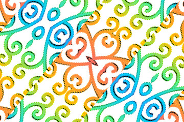 Fototapeta premium colourful gradient line art pattern of indonesian culture traditional tenun batik ethnic dayak ornament for wallpaper ads background