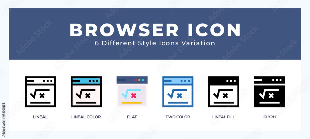 Aufkleber browser icon set with different styles. vector illustration.