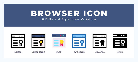 Browser icon set with different styles. Design elements for logo. Vector illustration.