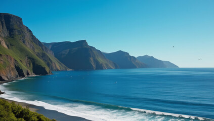 Fototapeta premium Serenity by the Sea: A Coastal Mountain View