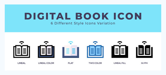 Digital book icon symbol. logo illustration with different styles