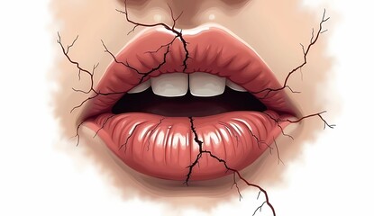 Illustration of dry and chapped mouth, full of cracks which shows unhealthy.