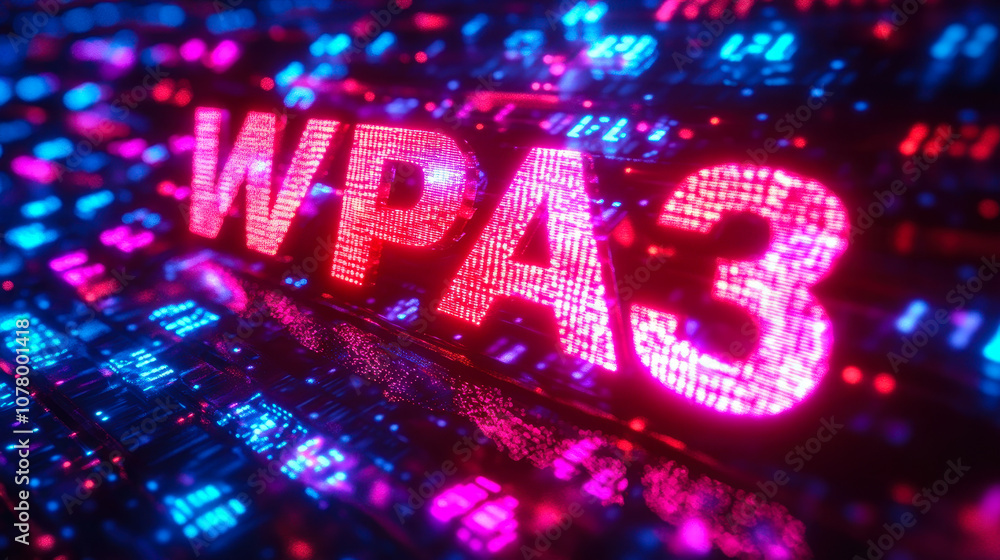 Poster digital matrix with binary code forming wpa3 for wi-fi security concept
