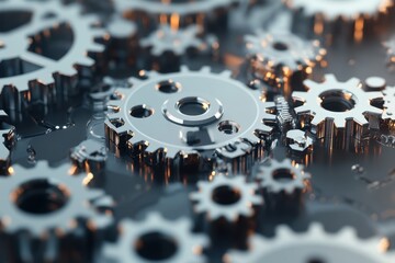 interconnected gears and cogs It symbolizes the complex and interdependent mechanisms of business analysis and data processing.