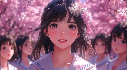 Anime Girl in Sakura Bloom