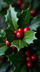 Obraz premium holly leaves and red berries, arranged in a festive