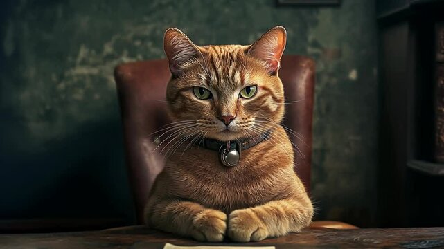 Cat sitting on boss chair