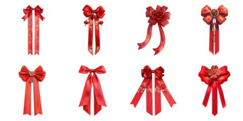 PNG Red bow no bg sample mockup set Chinese new year concept using for decoration.