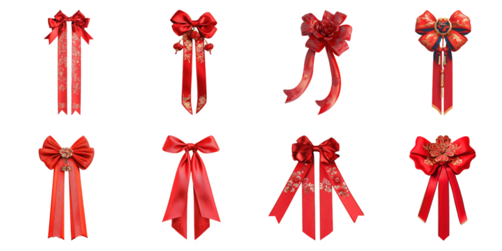 PNG Red bow no bg sample mockup set Chinese new year concept using for decoration.