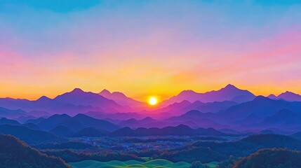 Obraz premium Morning Sunrise Panorama with Silhouetted Mountains and Man Holding Year - Breathtaking Landscape Background Banner