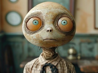 Surreal Digital Painting of a Humanoid Creature with Large Eyes