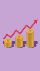 Finance Illustration with Coins, Bills, and Upward Graph Trend