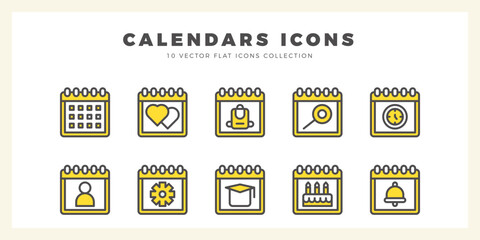 10 Calendars Two Color icon pack. vector illustration.