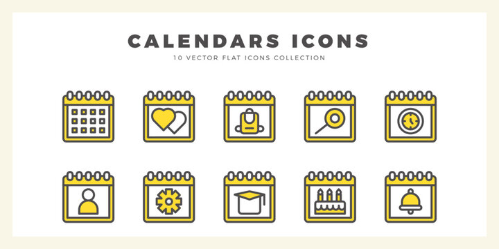 10 Calendars Two Color icon pack. vector illustration.