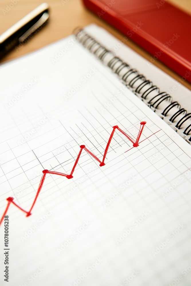 Poster red line graph on a notebook.