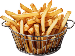 french fries in the steel basket already serves.