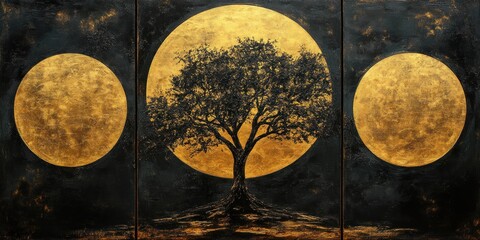 Golden Moonscape: A Tree Stands Tall