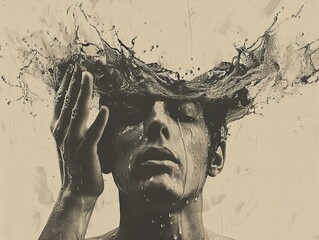 Water Splash Portrait: A Monochrome Study of Human Emotion