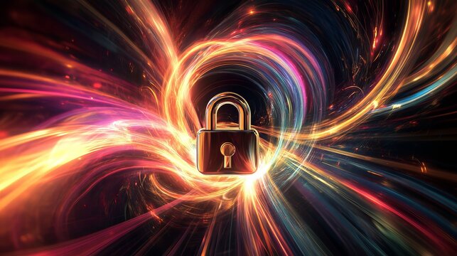 Golden padlock with swirling colorful light effect