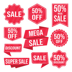 Discount label or Sale Badge and special offer labels set. Vector illustration. Red tags.