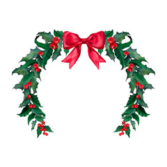 christmas wreath with holly berries and ribbon