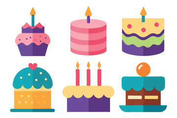 set of birthday cake icons design