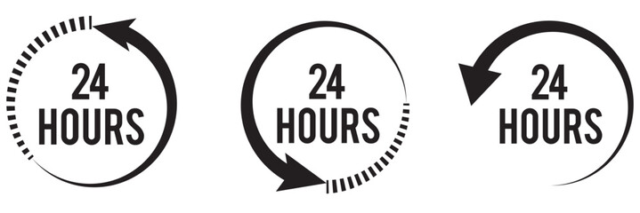 Fototapeta premium black 24 hours service vector symbol set illustration, fast 24 hours support sign collection