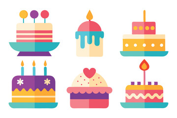 set of birthday cake icons design