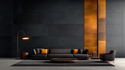 Contemporary Living: 3D Render of Stylish Sofa and Floor Lamp in Modern Interior