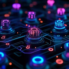 Diverse AI glow, interconnected holographic nodes, cyber flow