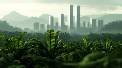 Cityscape in the Distance with Lush Greenery in the Foreground.
