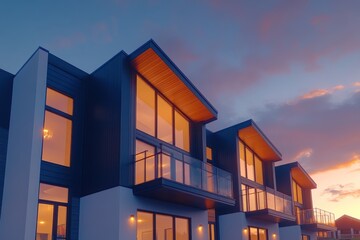 Fototapeta premium Contemporary Modular Townhouses: Sleek and Private Residential Architecture for Modern Living