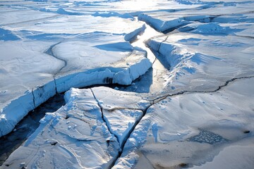 Aerial View of a Crack in the Ice Sheet