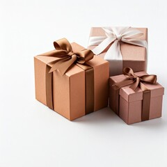 Obraz premium three gift boxes tied with satin ribbon on white background