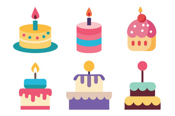 set of  delicious birthday cake vector illustration with white background