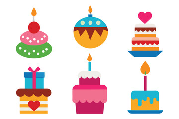 set of  delicious birthday cake vector illustration with white background