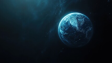 Fototapeta premium Blue Glowing Planet Earth with Map Lines on Dark Background