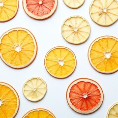 brightly colored dried citrus fruit slices on a white background