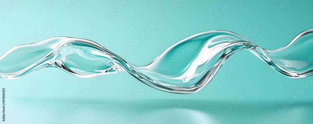 Poster gently cascading waves of fluid motion - intertwining and looping gracefully on bold turquoise backg