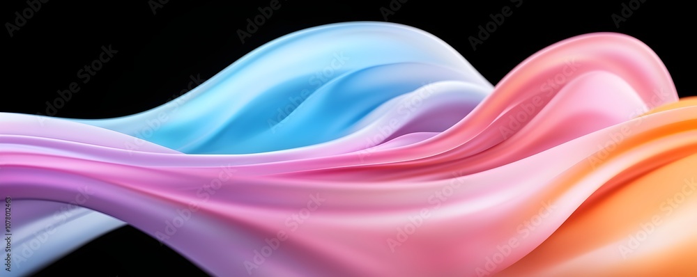Poster fluid elegance abstract liquid ribbons in smooth arcs overlapping in waves on black background - art