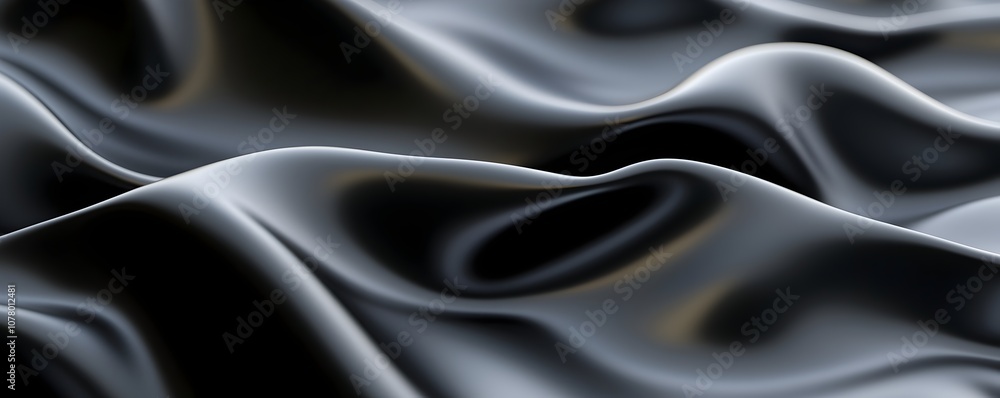 Poster elegant flowing ribbons in smooth arcs - abstract liquid waves on solid black background for modern 