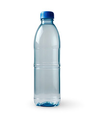 Naklejka premium Without background Clear plastic water bottle with blue cap isolated on white background for hydration concept