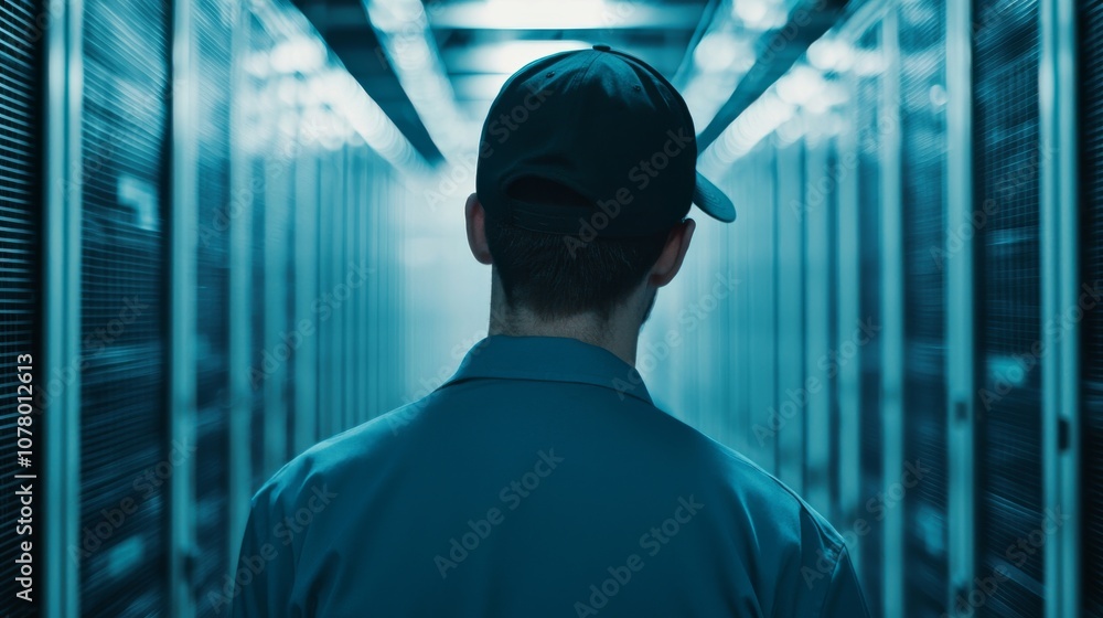 Poster man in a data center.