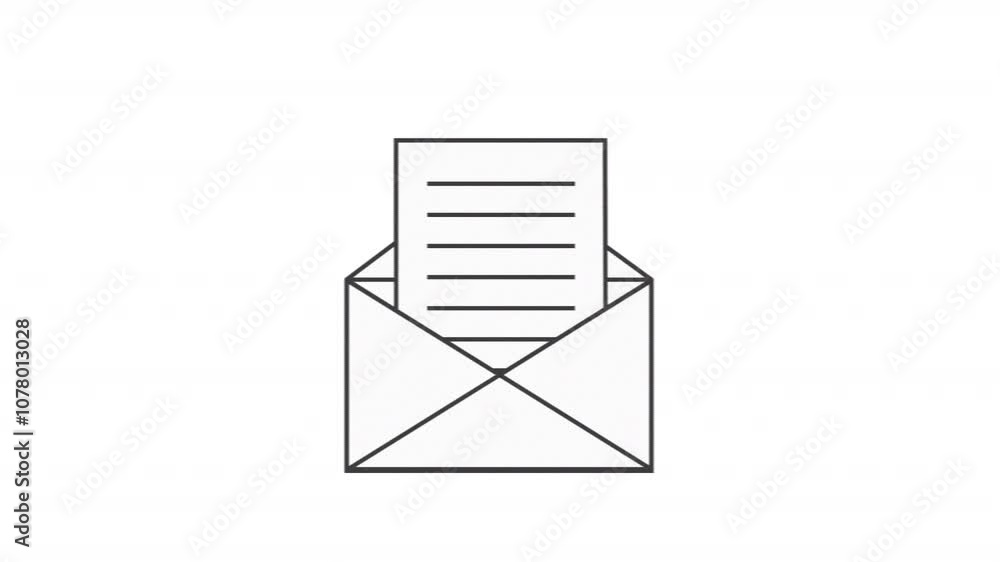Poster animated icon of an opening letter in the y2k style with a glitch effect. the alpha channel