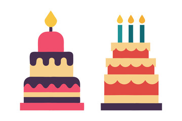 set of  delicious birthday cake vector illustration with white background